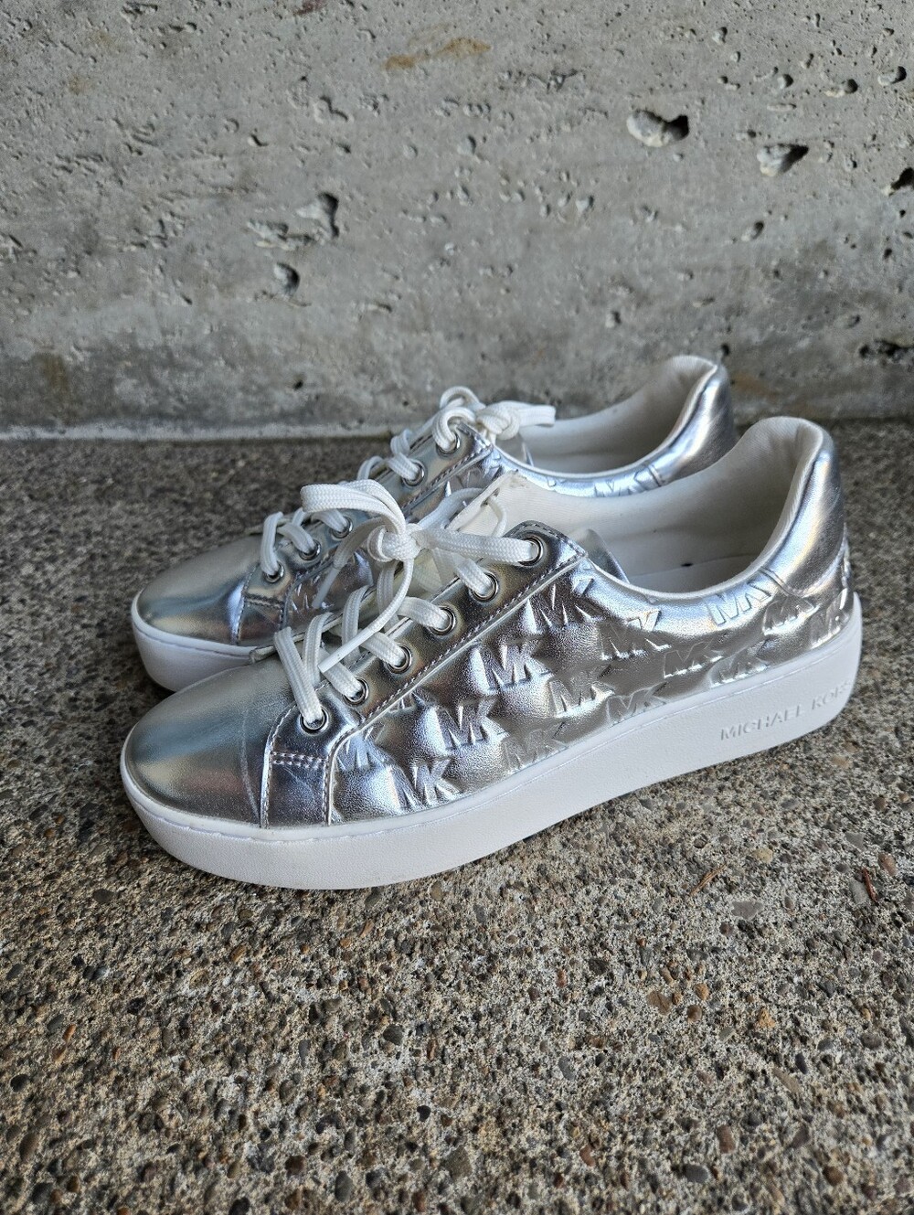 Michael Kors Silver Embossed Logo Sneakers - Picture 5 of 10